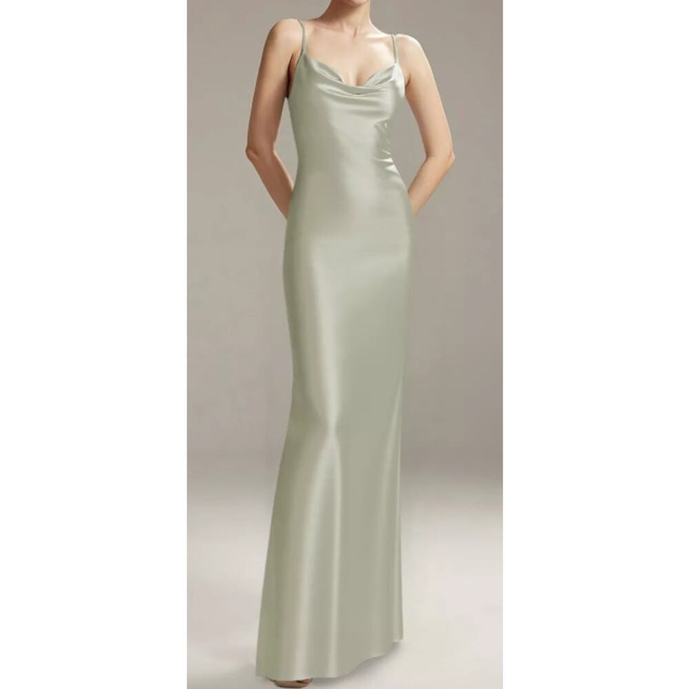 AW BRIDAL sz 10 L NIA green sage satin bridesmaid party maxi dress NEW B48